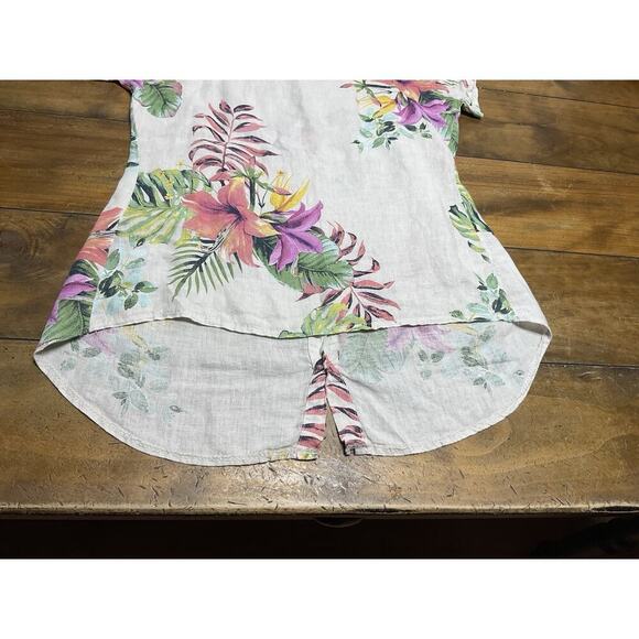 Terzo Millennio Small Tunic Blouse Linen Floral Hi Lo Coastal Lagenlook Italy - Picture 6 of 11